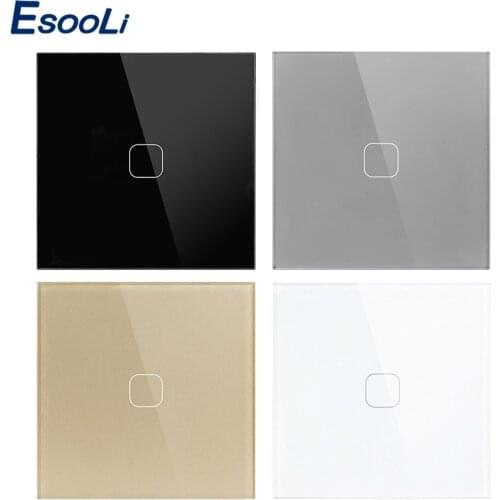 Esooli 1 Gang 1Way Light Wall Touch Screen Switch AC220V, EU standard Touch Switch 4 Colors Crystal Glass Panel Touch Switch