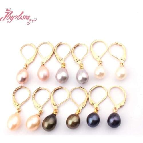 7x8-8-9mm Oval Freshwater Pearl Natural Stone Beads Silver Plated Dangle Hook Jewelry Earrings For Woman Christmas Gift 1 Pair