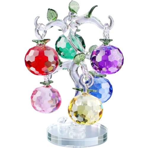 Faceted Crystal Apple Tree Keepsake Figurine with Transparent Base Gifts for Lady Home Office Desktop Centerpiece Collectible