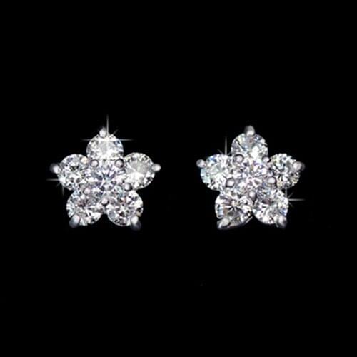 S925 Silver super fresh Stud Earrings Full white Zircon Plum Earrings flower shape Elegant zircon stud earrings