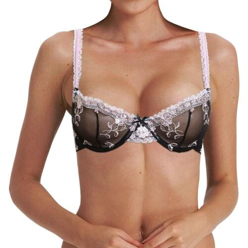 Women hollow bras floral lace embroidery mesh ultra thin 70-100 size A B C D E F cup sexy lingerie