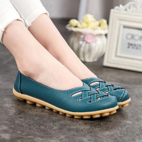 2021 PU leather hollow out shoes woman Women shoes casual flats loafers round toe solid ladies shoes women sneakers plus size