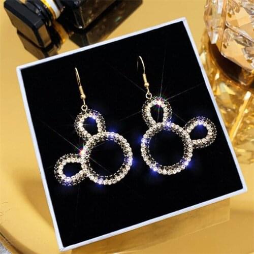 Personality Rhinestone Mouse Earrings for Women 2019 Bijoux Shiny Full Rhinestone Crystal Dangle Earring Statement Jewelry
