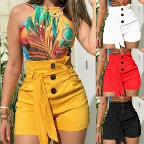 5XL Plus Size Women Summer High waist button Shorts With Belt 2019 Fashion Casual Streetwear Cargo Shorts