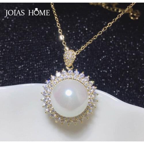 JoiasHome Trendy Sterling Silver Necklace for Women Silver 925 Jewelry BIG Pearl Pendant Necklace Female Clavicle Chain Wedding