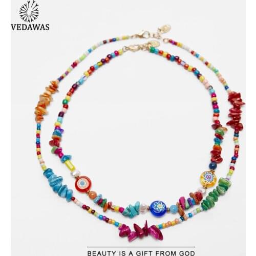 Vedawas 2021 ZA Colorful Nature Stone Beads Necklace for Women Trendy Holiday Collar Choker Necklace Accessories Jewelry Gifts