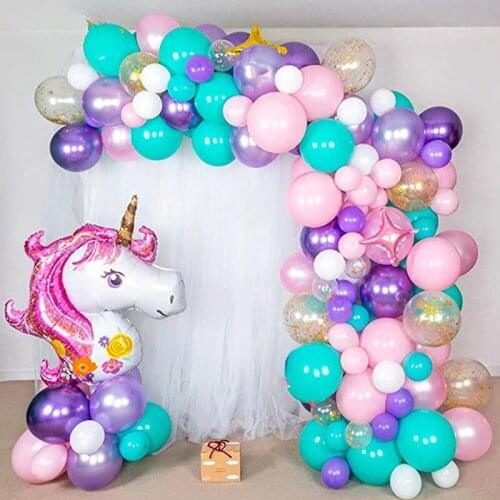 111Pcs Unicorn Party Balloons Arch Purple Pink Gold Confetti Balloon Garland Kit Wedding Anniversary Birthday Party Decorations