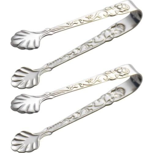 2Pcs Stainless Steel Ice Cube Clips Sugar Tongs Foods Clips Kitchen Serving Tong Relief Rose Ice Cube Clip Food Clip