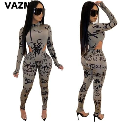 VAZN 2020 Tide Autumn New Normcore Sport Print O-neck Color 2 Pieces Casual Women Set Full Sleeve Full Length Bodycon Women Set