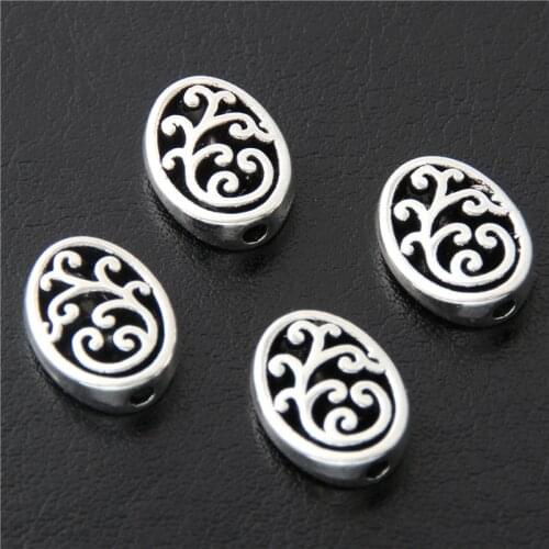 30pcs Silver Color 3D Spacer Bead Hollow Oval Charms Flower Pattern Pendant Making Jewelry Accessories Crafts 13x10x4mm A3069