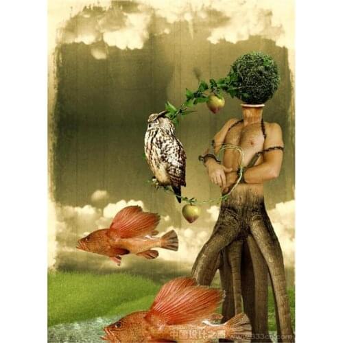 5D DIY Full Round Diamond Painting Great Eagle Owl & Goldfish Cross Stitch 3D Embroidery Rhinestone Mosaic Home Decor Gift Y335