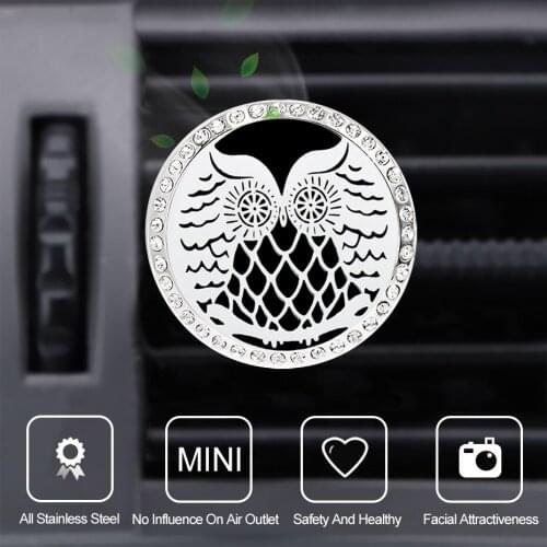Aromatherapy Car Diffuser Locket Vent Clip Air Freshener Rhinestone Magnet Owl 30mm 316L Stainless Steel Jewelry Christmas Gift