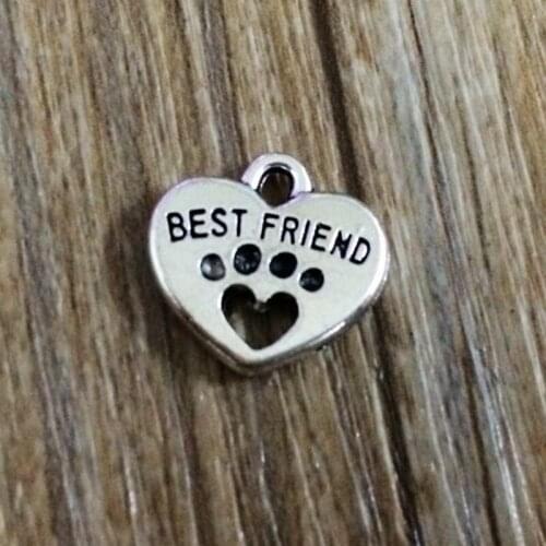 Free Ship 150 pcs Antique Silver BEST FRIEND HEART charms pendant 15x14mm
