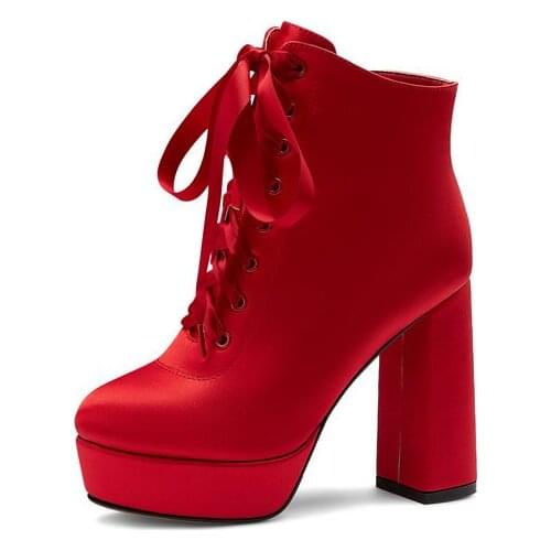 Platform Female High Heels Party Night Club Shoes Woman Punk Silk Leather Women Ankle Boots Winter Red Boots