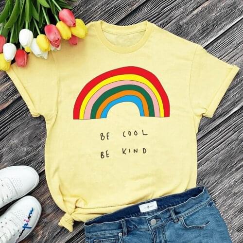 Be Cool Be Kind Rainbow Print Aesthetic Tshirt For Female American Fashion Summer Casual Tops Plus Size 80s 90s Hipster Shirts