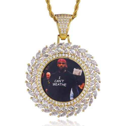 1 Hip Hop Custom Jewelry Photo Bling Cubic Zircon Horse Eye Stone Roundness Solid Chain Personalised Necklace Pendant Lover Gift