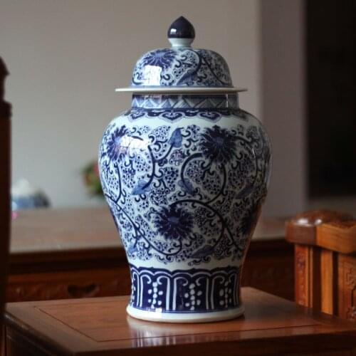 Jingdezhen 55 Cm High Hand Painted Ceramic Ginger Jar blue and white porcelain ceramic temple jar vase