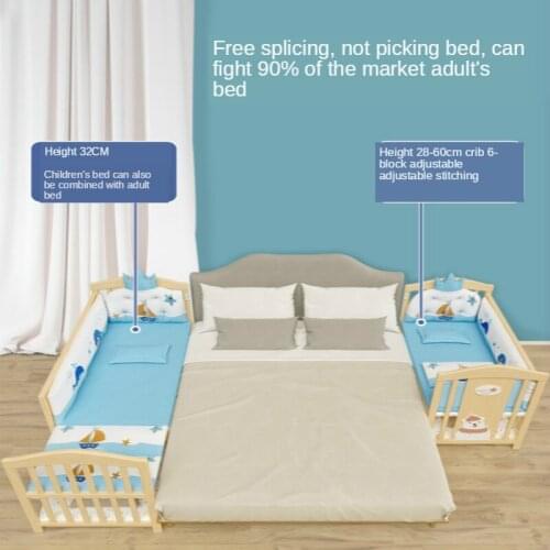 Crib Newborn Multi-Functional Unpainted Baby Solid Wood Cradle Bed