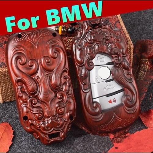 For BMW new 3 5 7 series X1/X3/X4/ X5/X7 sandalwood shell solid wood key set embossed key bag car decoration accessories