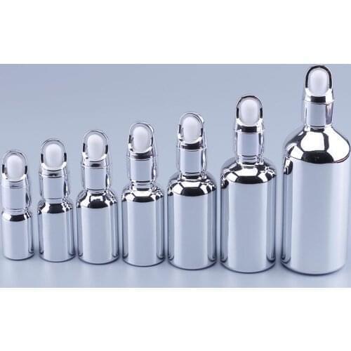 100PCS 30ml UV Silvery Glass Dropper Bottle Jars Vials With Pipette For Cosmetic Perfume Essential Oil Bottles