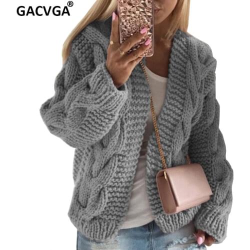 GACVGA Cardigans Sweater Autumn Winter Hooded Women Loose Coats Casual Fashion Knitted White /Black/Pink Ladies Top Outwear