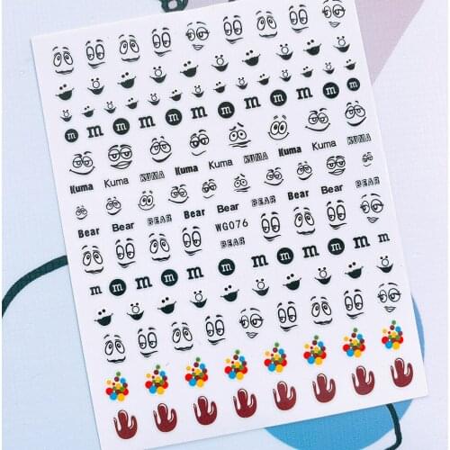 Korea Nail Stickers Decoration Smiley Cartoons Stickers for Manicure Design Letter Summer Foil Nail Art Decorations Flowers
