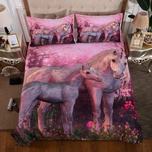Beautiful Unicorn Bedding Set Horse Bed Cover Bedclothes Twin Full Queen King Size Animal Duvet Cover Pillow Cases Bed Linings