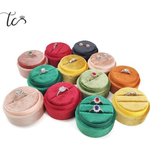 Round Shape Velvet Double Ring Box Wedding Ceremony Ring Box with Detachable Lid Box Jewelry Gift Box
