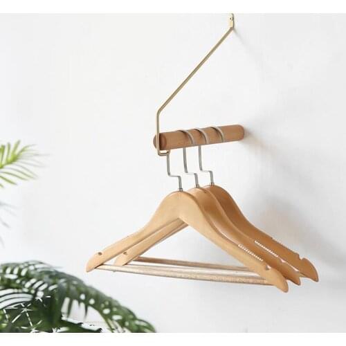 LCH Nordic Style Wooden Clothes Hook Solid Brass Cupboard Handle Door Pull Handles Brass Color Entryway Clothes Hook