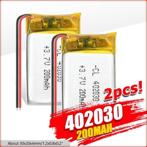 Size 402030 3.7v 200mAh li-ion Lipo cells Lithium Li-Po Polymer Rechargeable Battery For Bluetooth GPS MP3 MP4 Recorder