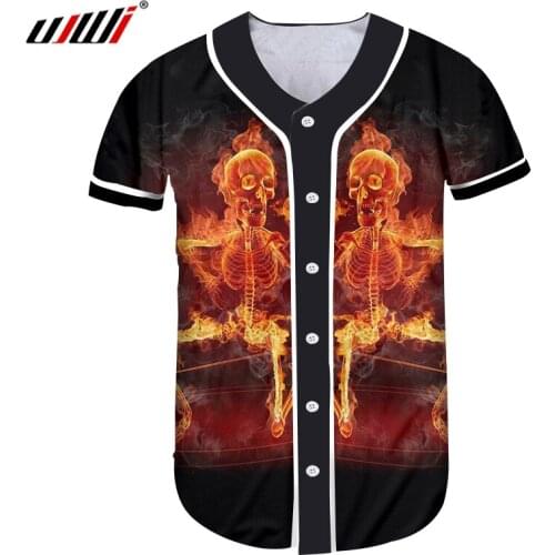 UJWI Man Hipster Baseball Shirt Street Style High Quality Mens Polyester Tshirt 3D Printed Novel Singing Skulls T-shirt