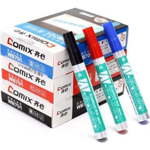 Lot 12Pcs COMIX Erasable Whiteboard Pen Office Marker Pens White Board Dry-Erase Marker Fine 2.8mm Nib 3 Color Choose
