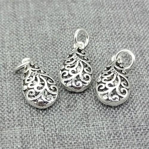 6 Pieces 925 Sterling Silver Water Drop Charms Spiral Floral for Bracelet