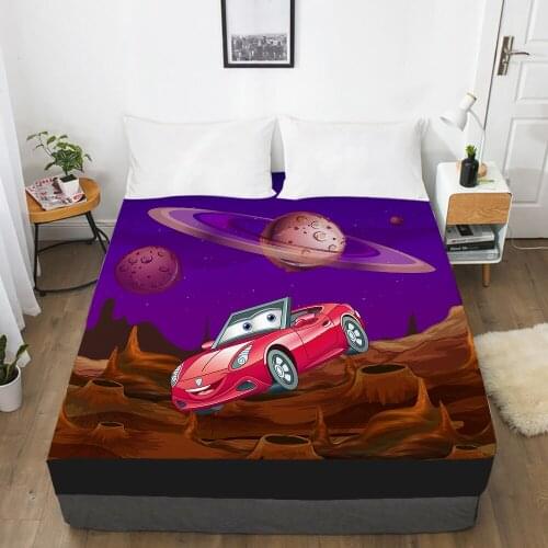 Car Cartoon Kids Elastic fitted sheet bed sheet With An Elastic Band 150x200 Mattress Cover Bed cover for children baby brown