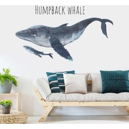 Hand Painted Humpback whales wall sticker kids rooms living room bedroom home decorations mural background wallpaper stickers
