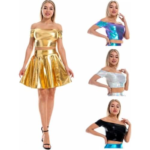 Sexy Slash Neck Shiny Dance Pole Cropped Tops Casual Slim Lady Camis Tank Tops WDC7802