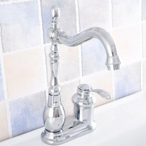 Silver Polished Chrome Brass Swivel Spout Single Handle Deck Mounted Bathroom Kitchen Two Holes Basin Faucet Mixer Tap msf841