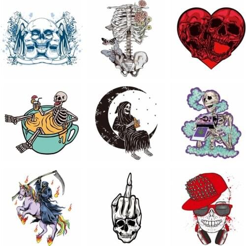 Cool Thermal Stickers On Clothes Punk Patches Iron On Transfers For Clothing Skull Hand Thermo Patch For Clothes Applqiues