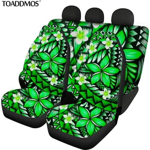 TOADDMOS Polynesian Traditional Tribal Front and Rear Car Seat Covers Gradient Plumeria Green Elastic Seat Protector forVehicle