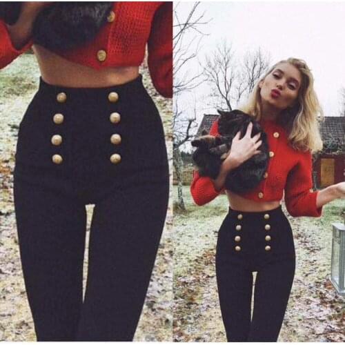 Top Quality Women Fashion Sexy Button Black Bodycon Bandage Pants 2021 Designer High Street Ladies Pencil Trousers