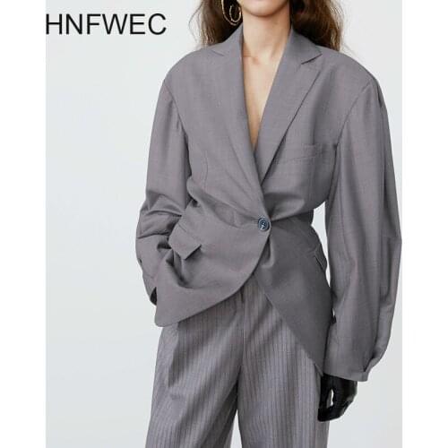 2020 Notched full sleeves gray color single button high waist slim female and mela blazer Fashion top U321