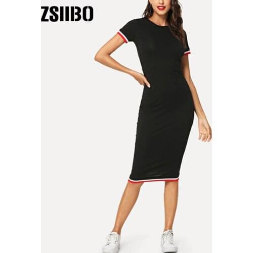 Spring Autumn Clothes Female Dress Fit Body Round Neck Knee-Length Bag Hip Temperament Bodycon Dress For Women Clothing платье