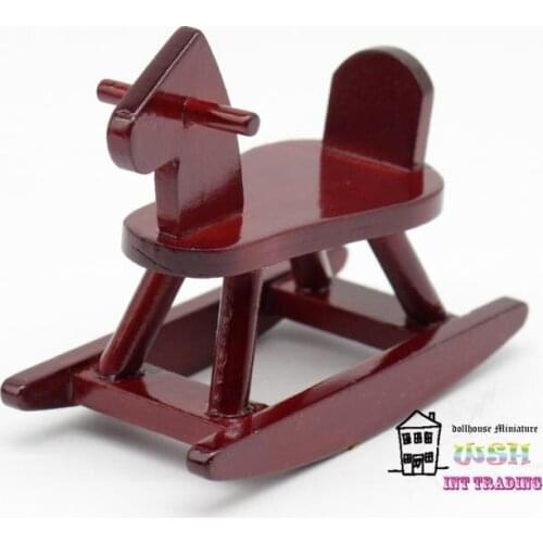 1:12 Dollhouse miniature Dolls Accessory 2.76" Dark brown rocking horse Furniture decoration Free Shipping