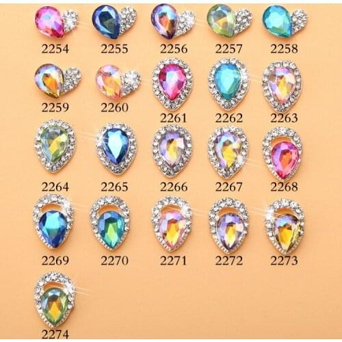100Pcs 26choices Tear Drop Shape AB Faceted Crystal Clear Rhinestones Salon Nail Art Alloy Charms Jewelry 2254-2274