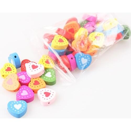 17mm 100pcs Mixed Wooden Heart Spacer Beads Scrapbooking Craft For Jewelry Handmade DIY Accessory