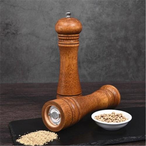 2PCS Oak Pepper Grinder with Ceramic Grinding Core Manual Seasoning Mills Kitchen Seasoning Bottle 8 Inch Salt Spice Shakers