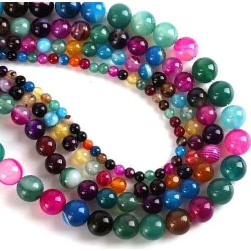 AAA+ Colorful Stripe Onyx Agat Natural Stone Beads For Jewelry Making DIY Bracelet Necklace 4/6/8/10mm Wholesale Strand 15