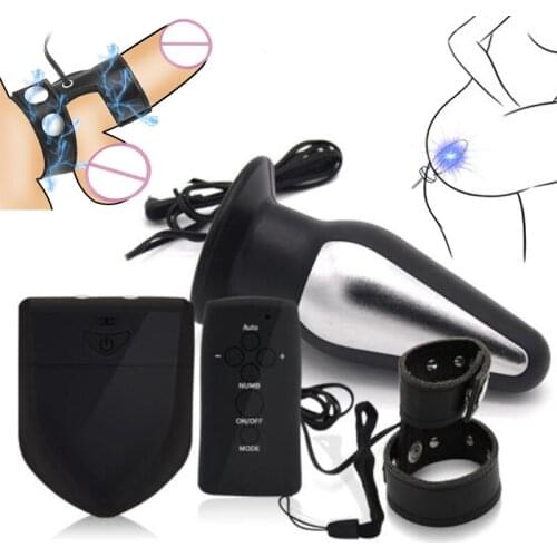 Wireless Remote Electric Shock Pulse Vagina Anal Plug Penis Stimulation Ring Male Electric Masturbator Sex Toy BDSM Sex Tool