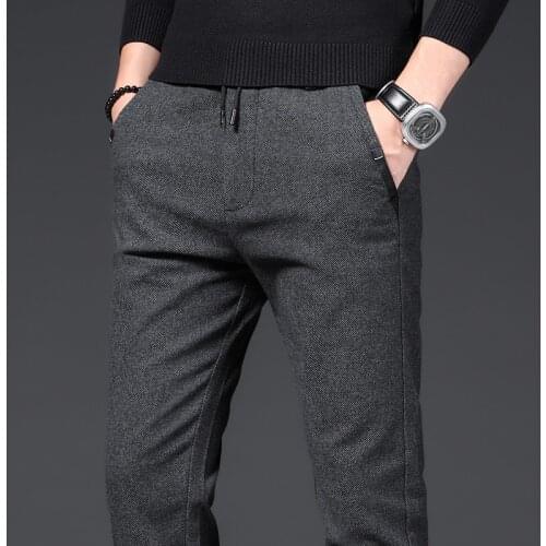 Pants Men Business Straight Cotton Trousers Stretch Man Elastic Slim Fit Casual Big Plus Size 38 Black Grey Blue Pant