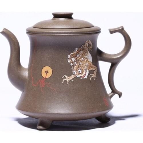 Hand-carved By Famous Masters, The Blue Gray Section Mud Lucky Golden Toad Pot Kung Fu Tea Set Teapot Cute Teapot Chinese Teapot